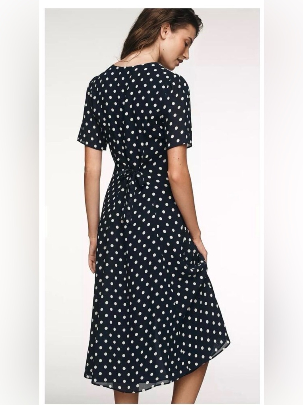 NWT! Reformation Lise Navy Polka Dot Button-Front Midi Dress - Picture 2 of 7